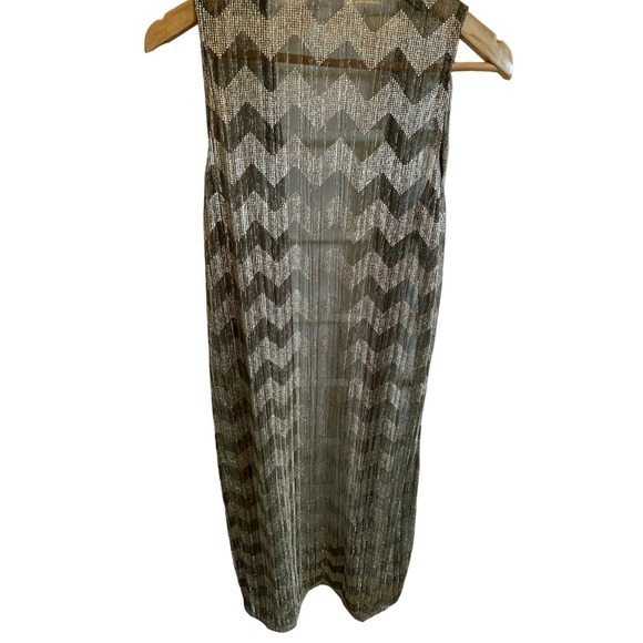 Swim Cover Up Women Small Gold Metallic Chevron Duster Side Slits - Picture 3 of 10